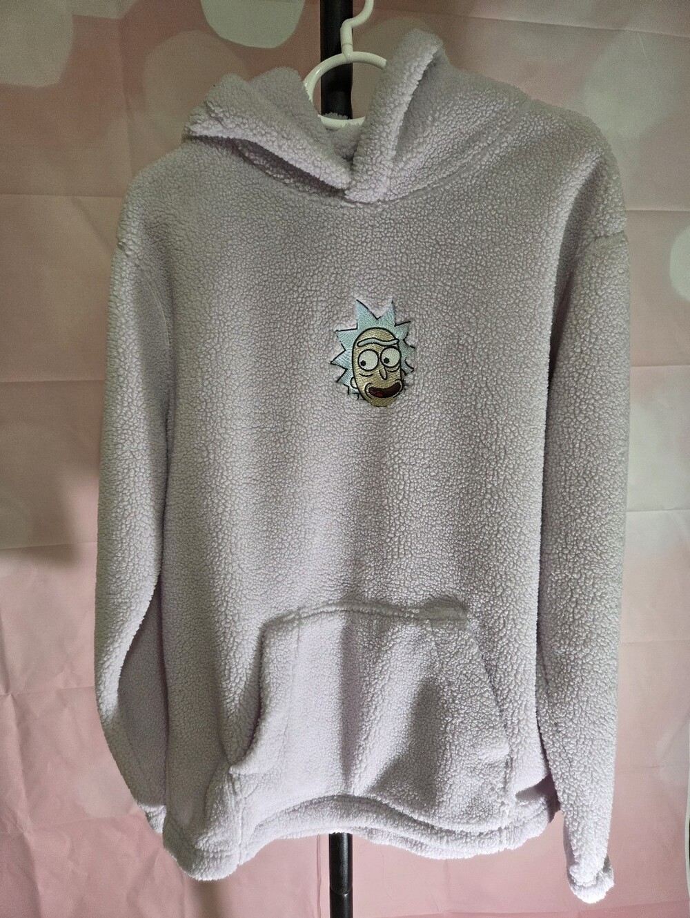H&M Light Lavender Sherpa Hoodie with Character Patch A Very Big Medium